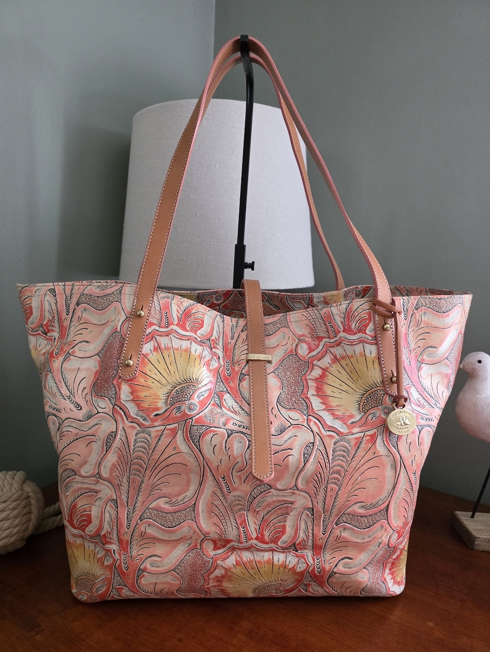 Brahmin All Day Tote Sunset Batik Floral Embossed Leather Tote Bag - Picture 16 of 16